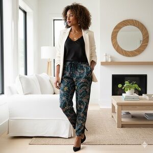 NWT Johnny Was XL 100% Silk Twilight PAISLEY CHARMEUSE JOGGER - BOHO